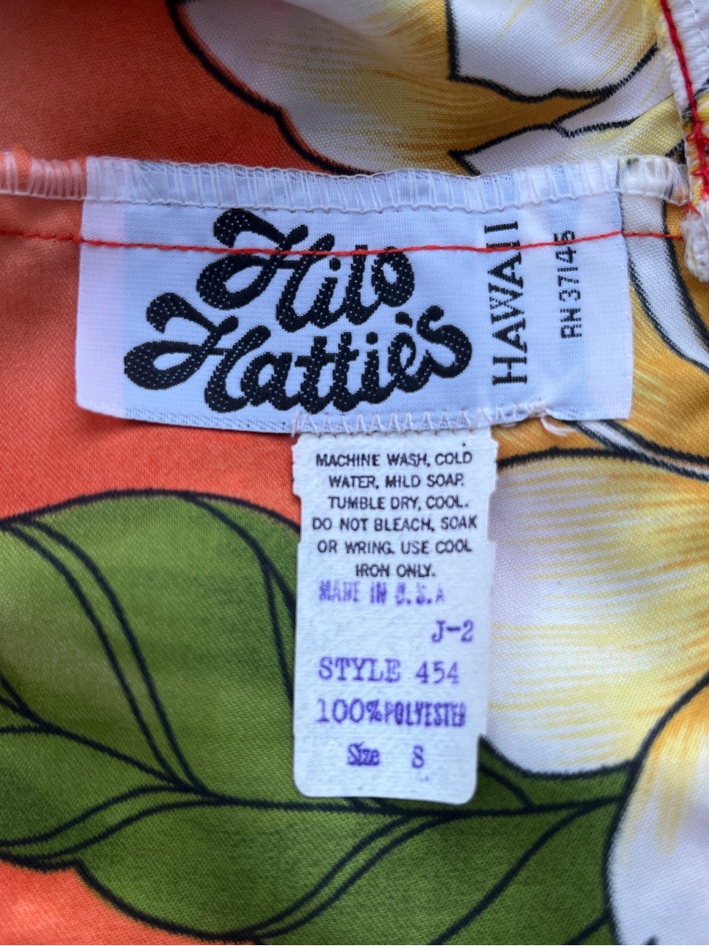 Rare Vintage 1970s Hilo Hattie Orange Floral Hawaiian Tiki Resort Sundress Sz XS - Picture 8 of 8